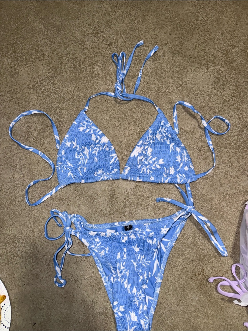 Volafa Blue and White Floral Tie-Side Bikini